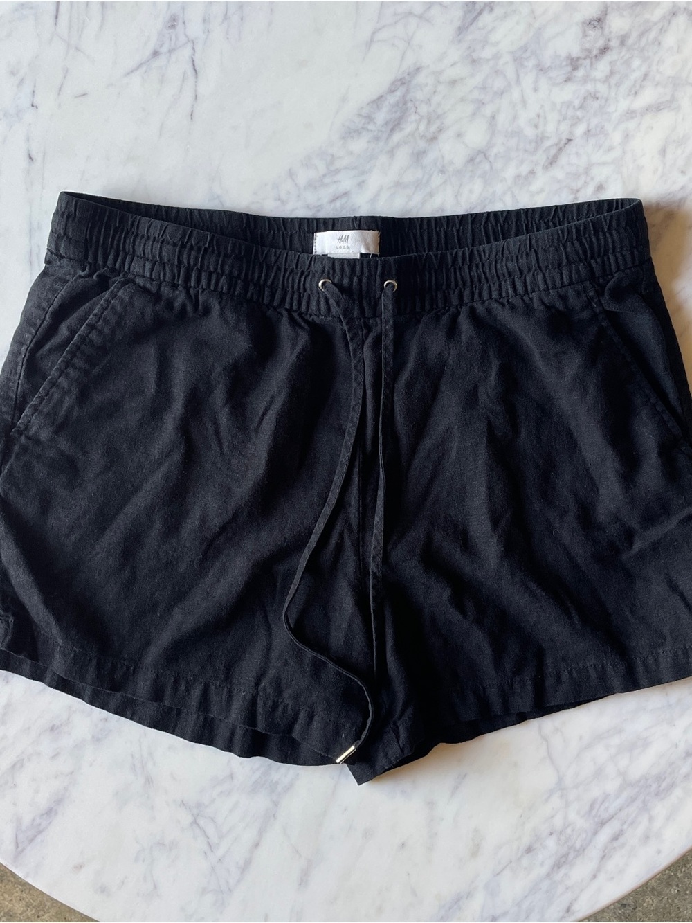 H&M Black Elastic Waist Drawstring Athletic Shorts